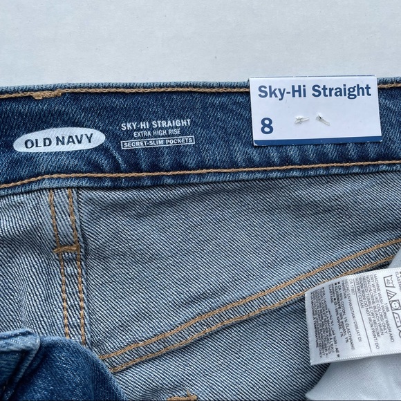 Old Navy Size 8 Extra High Rise Sky-Hi Straight Raw-Hem Ankle Jeans Button Fly - Picture 10 of 10